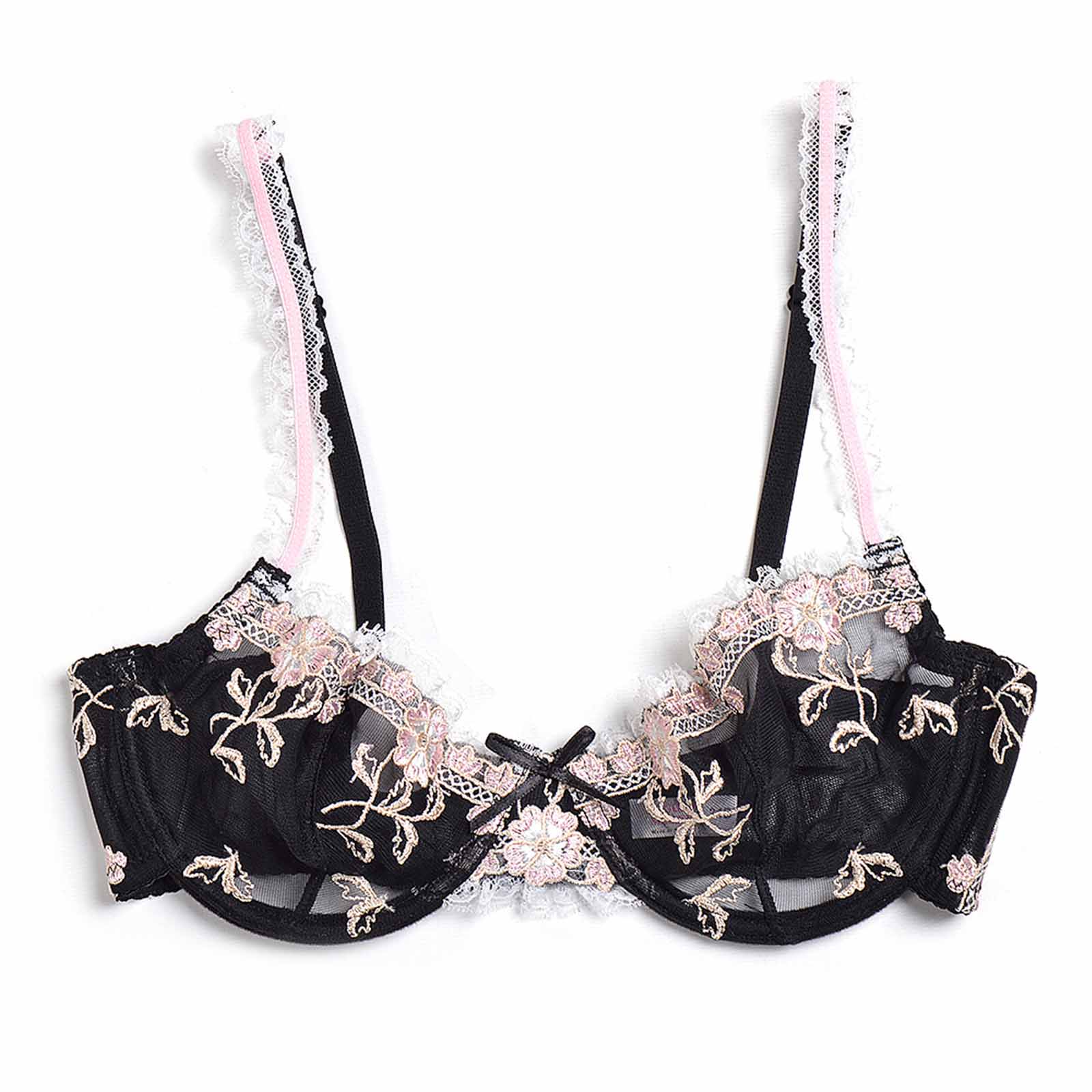 Women's Sexy Transparent Floral Lace Bra Minimizer Sheer Unlined