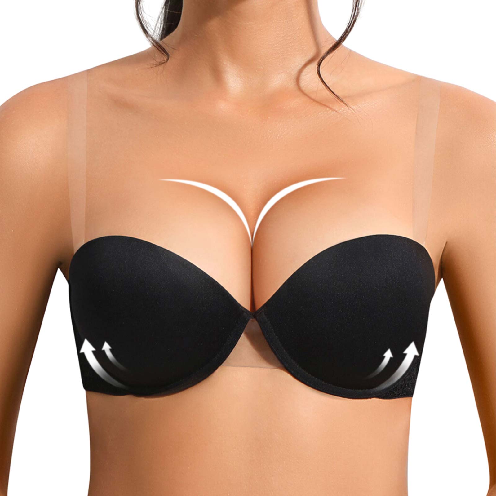Women's Push Up Strapless Thick Padded Convertible Multiway Bra Underwire  Supportive Bra with Detachable Clear Straps
