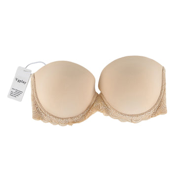 Vgplay Strapless Bra with Clear Back Invisible Strap Push Up Padded Underwire Bras