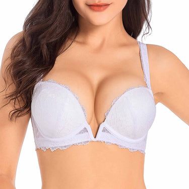 3822 Women's Deep V Plunge Padded Push Up Convertible Bra with Clear Straps Low Cut Underwire Bra