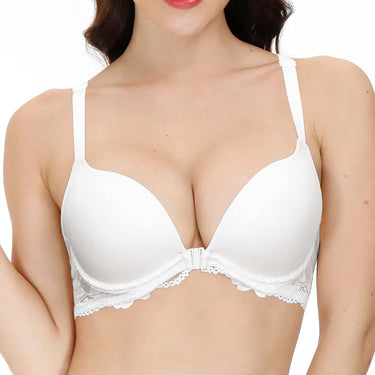 3718 Front Closure Push Up Racerback Underwire Support Thick Padded Plunge Bra for Women