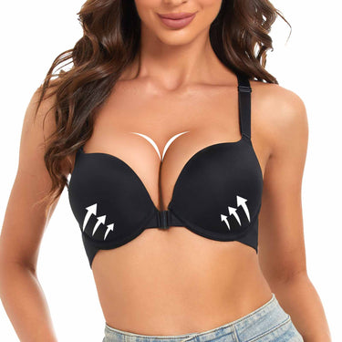 3851 Push Up Front Closure Bra Thick Padded Seamless Criss-Cross Back Underwire Bra Add Two Cup