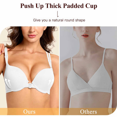 3841 Women's Push Up Front Closure Bra Thick Padded Seamless Criss-Cross Back Underwire Bra Add Two Cup