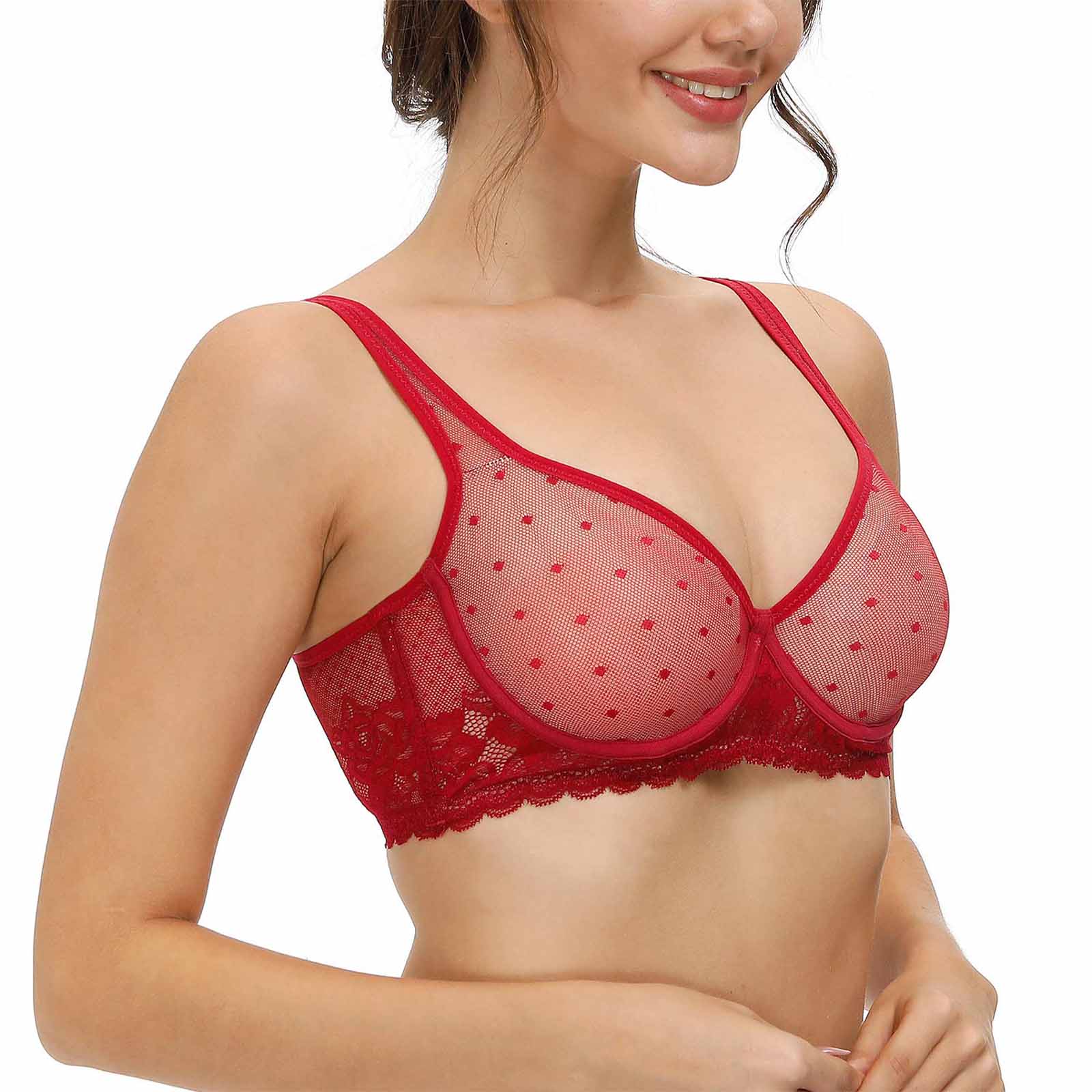 4088 See Through Sheer Lace Mesh Unlined Bra Full Coverage Plus