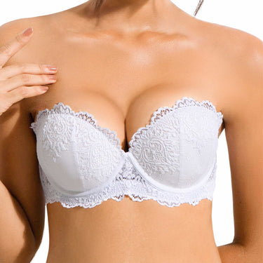 2588  Push Up Strapless Lace Bra Heavily Padded Add 2 Cup with Clear Straps Multiway Sexy Balconette