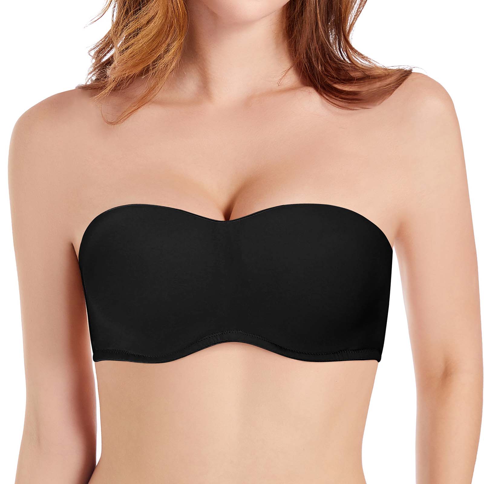Women's Strapless Bandeau Bra with Clear Straps Multiway Removable Pads  Plus Size Bras for Large Bust