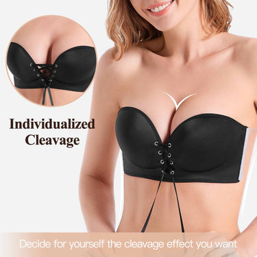 2888 Ticky Adhesive Backless Push Up Bras Strapless for Women Detachable Thick Padded Add 2 Cups Drawstring Underwear