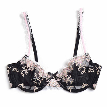 2088 Women's Underwired See Through Sheer Bra and Panties Mesh Unlined Sexy Floral Lace Bralettes Plus Size