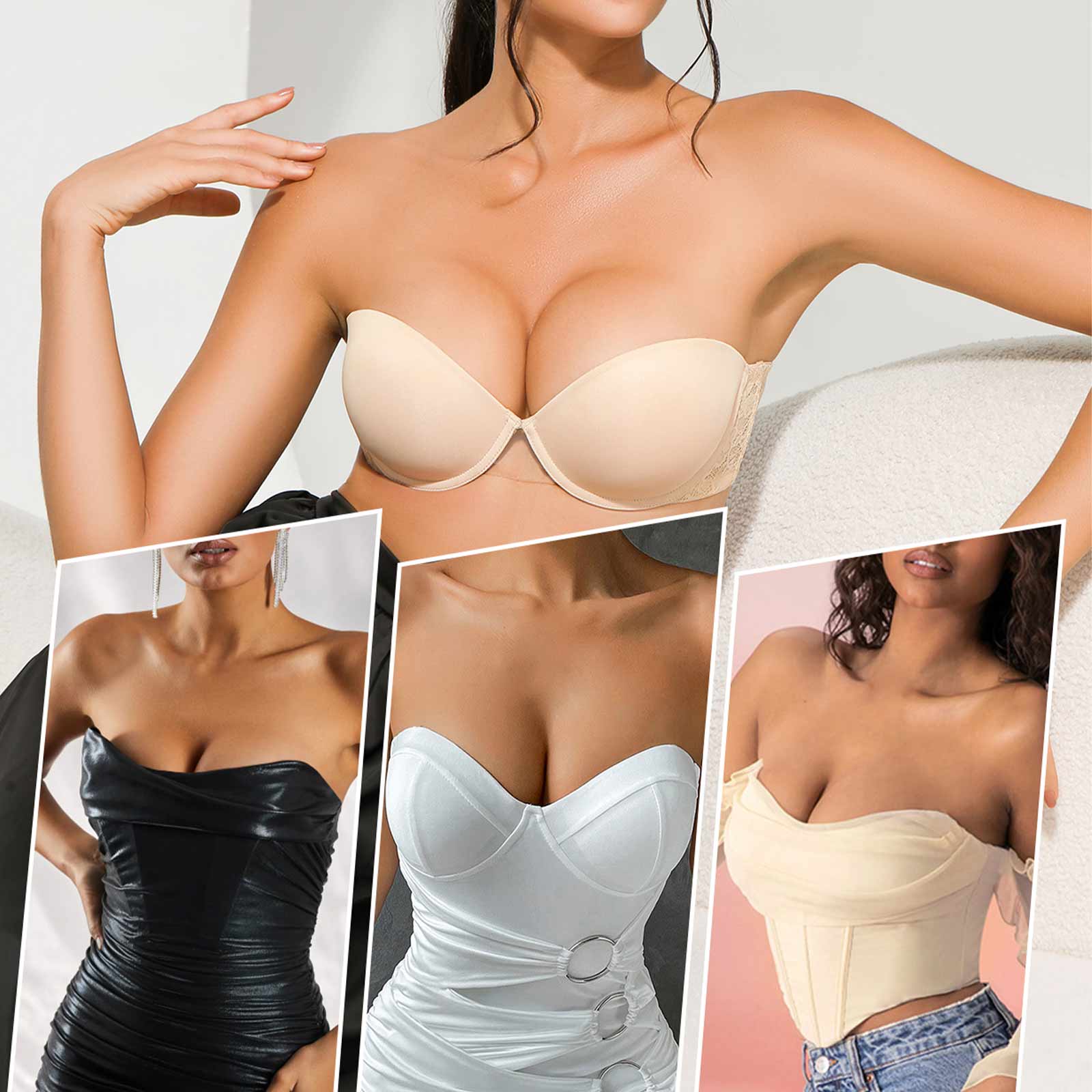 Mchoice Strapless Bra for Women Full-Coverage Extreme Lift Underwire Bra  Convertible Sexy Push-Up Drawstring Underwear