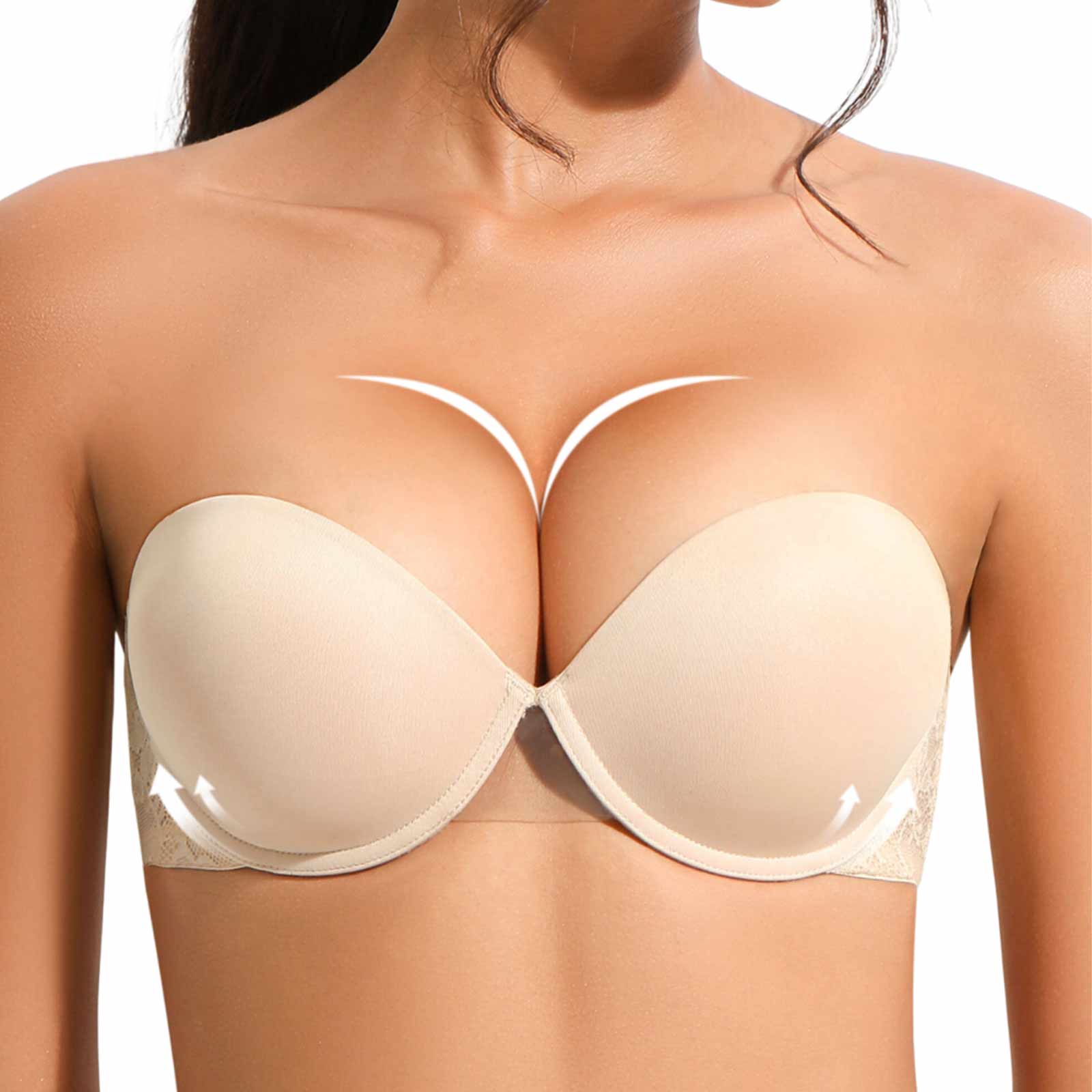 Women's Push Up Strapless Brassiere Convertible Underwire Thick